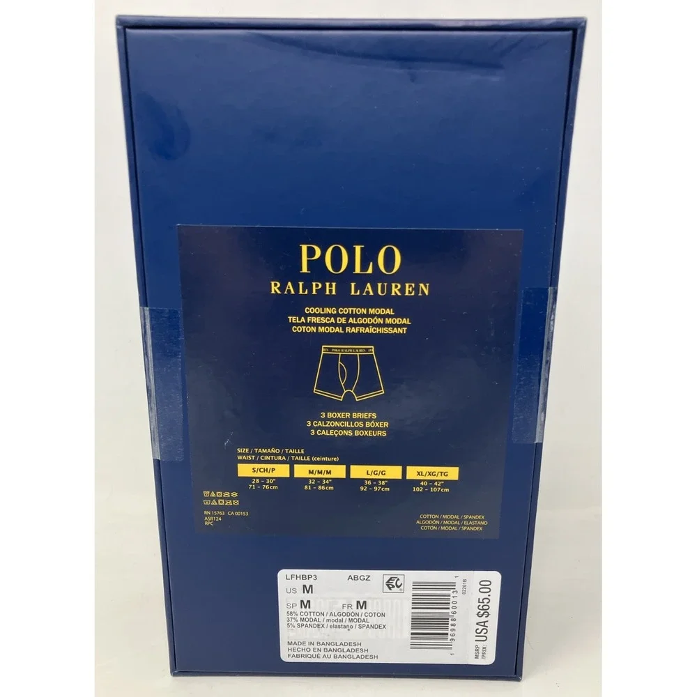 Polo Ralph Lauren Boxer Briefs Racing Bear Logo Print 3 Pack Men's Medium NEW